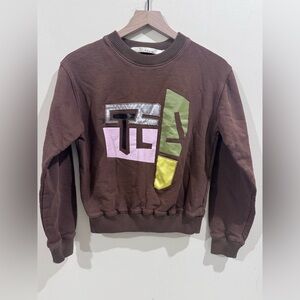 Tela Brown Graphic Crewneck Sweater with Multicolor Accents